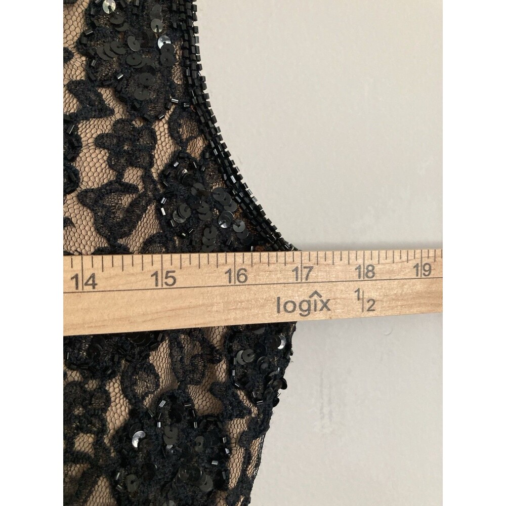 Vtg Andretta Donatello Beaded Sequins Lace Top MEDIUM Sleeveless Black Elegant - Picture 9 of 11